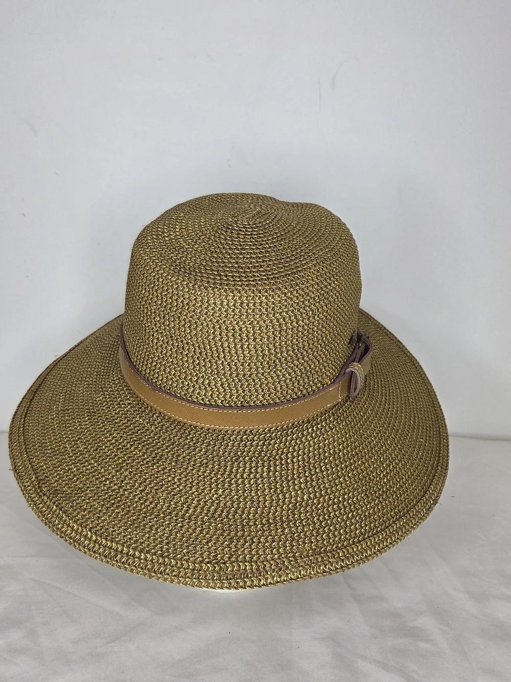 Scala OS Womens Hat Gold Paper Braided Straw with Tan Leather Band